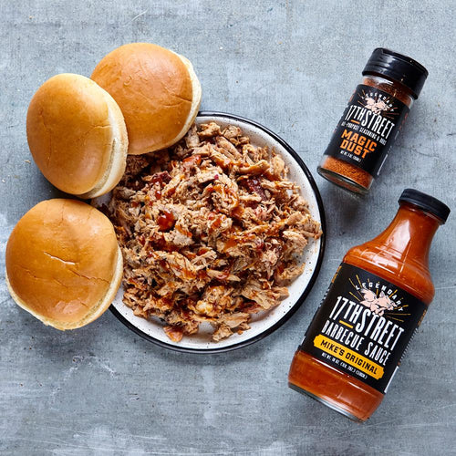 2 lbs of our Famous Pulled Pork + BBQ Sauce & Magic Dust